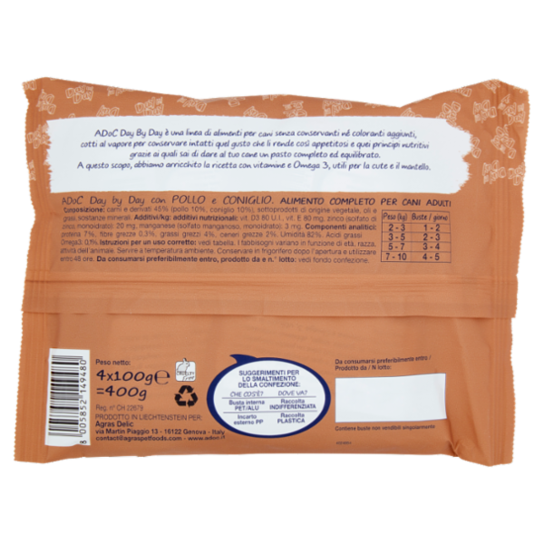 ADoC Day by Day per Cani di taglia piccola con Pollo e Coniglio 4 x 100 g