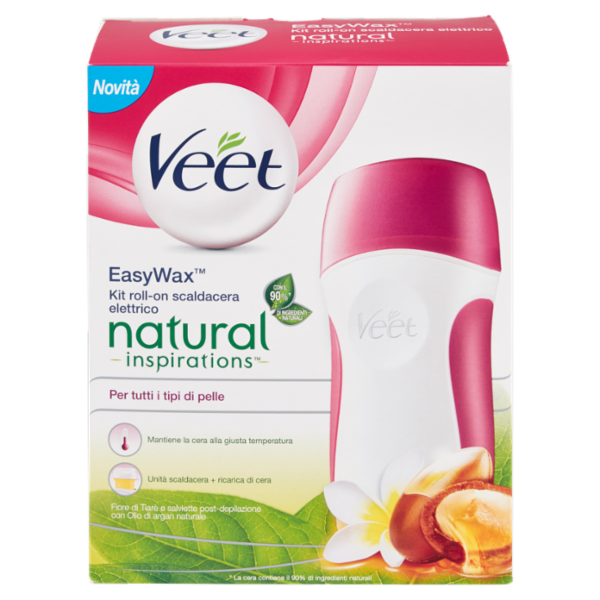 Veet Kit Roll-on Scaldacera Elettrico Easy Wax Natural Inspiration con 12 Strisce
