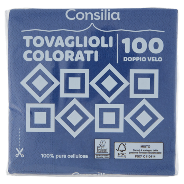 Consilia Tovaglioli 2 Veli 25x25 cm Blu 100 pezzi