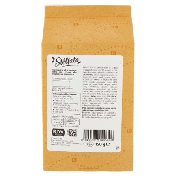 Riva Stellato Tramezzino Prosciutto Cotto, Crema alla Crescenza e Pomodoro 150 g