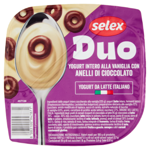 Selex Duo Yogurt Intero alla Vaniglia con Anelli al Cioccolato 150 g