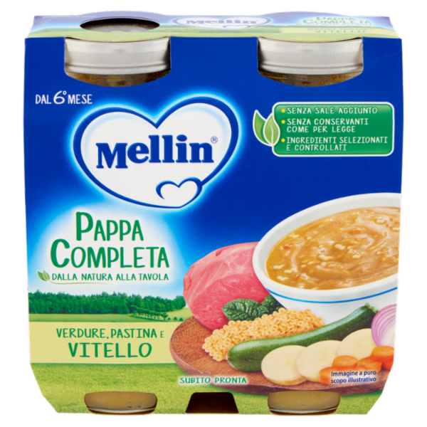 MELLIN Pappa Completa, Pastina Verdure Vitello, dal 6° mese, 2x250g