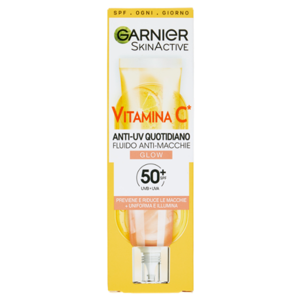 Garnier SkinActive Vitamina C Fluido Anti-UV Anti-Macchie Glow SPF 50+, 40ml
