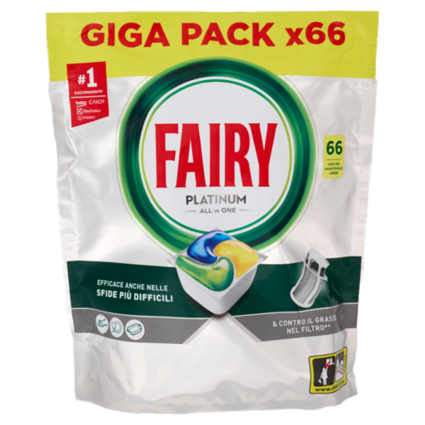 Fairy Pastiglie Lavastoviglie Platinum All in One, Detersivo Piatti Limone, 66 Capsule 983 g