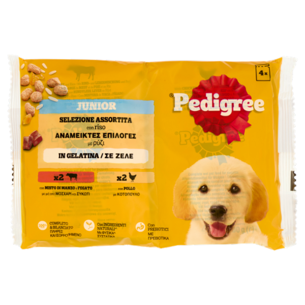 Pedigree Junior Manzo Riso/Pollo Gelatina cibo umido cane 4x100g