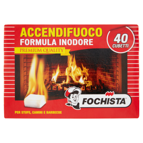 Fochista Accendifuoco Formula Inodore Premium Quality per Stufe, Camini e Barbecue 40 pz