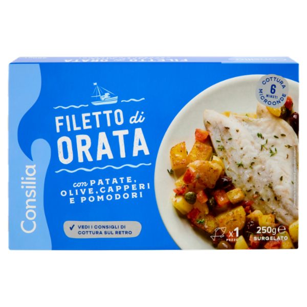 Consilia Filetto di Orata con Patate, Olive, Capperi e Pomodorini Surgelato 250 g