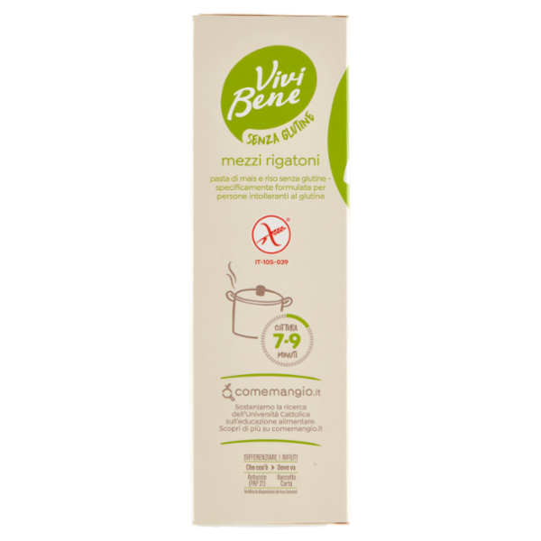 Vivi Bene Senza Glutine Pasta di Mais e Riso Mezzi Rigatoni Senza Glutine 400 g