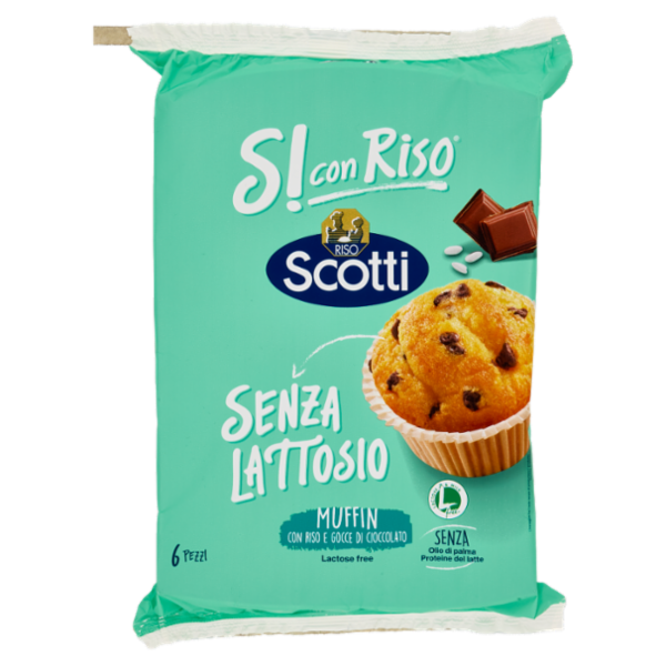 Riso Scotti Si con Riso Senza Lattosio Muffin con Riso e Gocce di Cioccolato 6 x 37 g