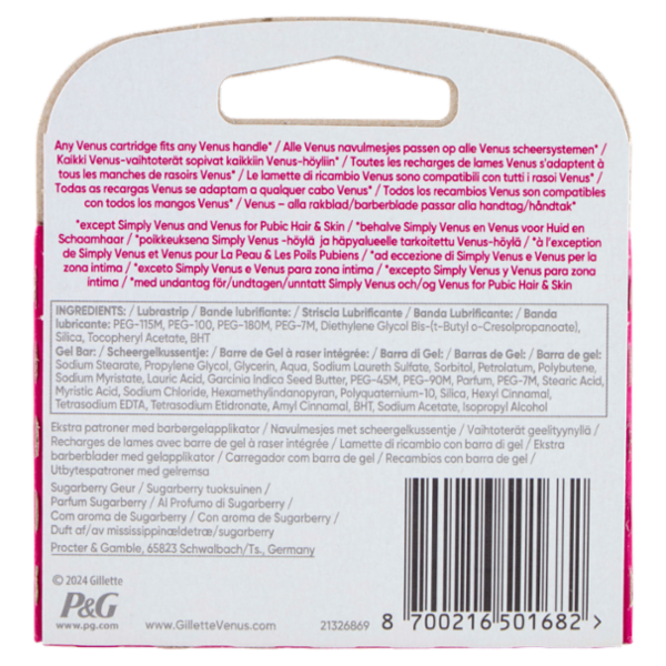 Gillette Venus Pro ComfortGlide Sugarberry Scented Lamette di ricambio per Rasoi Donna 3 Ricariche
