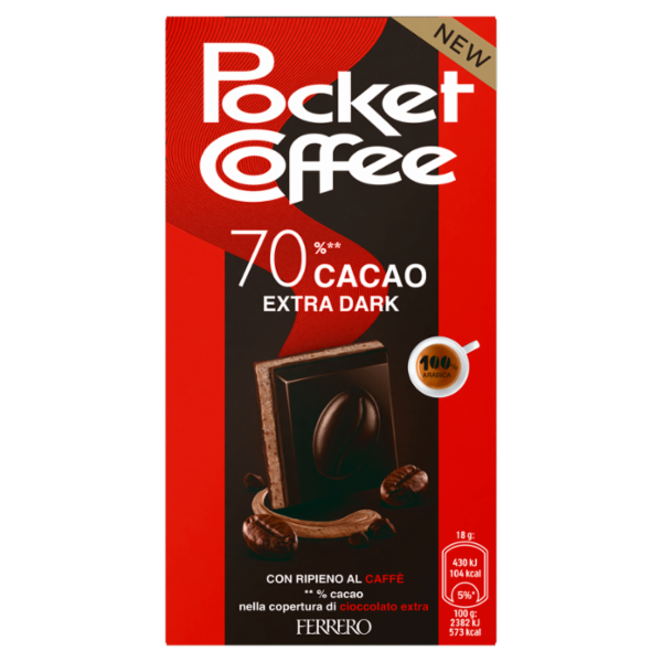 Pocket Coffee - Tavoletta di cioccolato extra fondente con ripieno al caffè 90 g