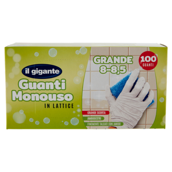 IL GIGANTE Guanti Monouso in Lattice Grande 8 - 8,5 100 Guanti