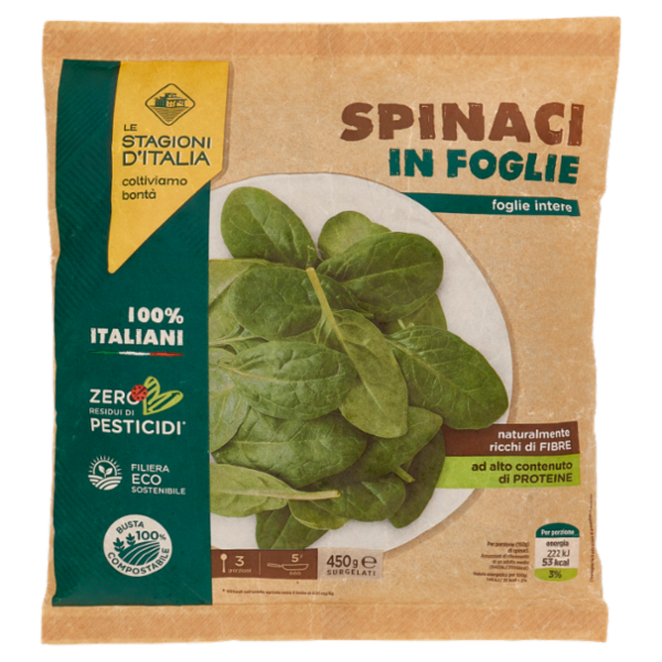 Le Stagioni d'Italia Spinaci in Foglie Surgelati 450 g