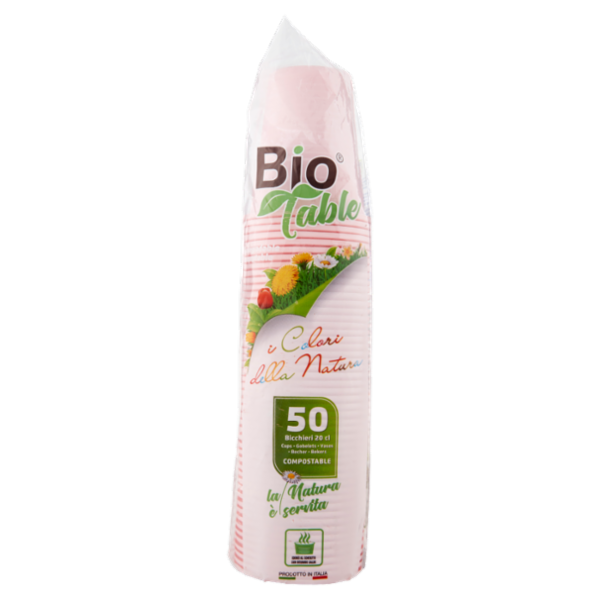 Bio Table i colori della natura Bicchieri 20 cl Compostable Rosa 50 pz