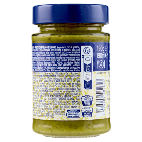 Barilla Pesto Basilico e Limone Condimento e Sugo per Pasta 190g