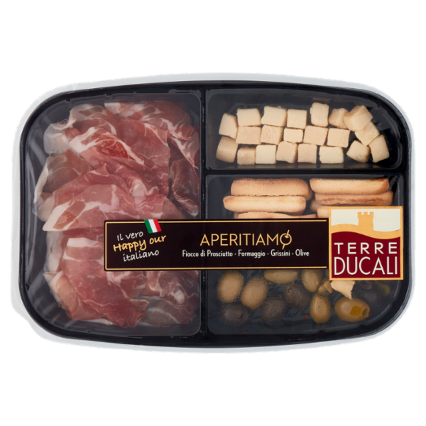 Terre Ducali Aperitiamo Fiocco di Prosciutto - Formaggio - Grissini - Olive 150 g