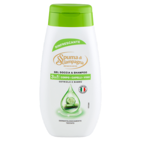 Spuma di Sciampagna Benessere Gel Doccia & Shampoo Rinfrescante Cetriolo e Bambù 250 ml