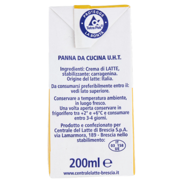 Brescia Panna di Centrale da cucina U.H.T. a Lunga Conservazione 200 ml