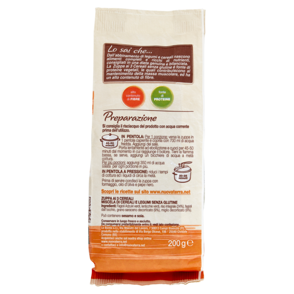 Nuova Terra Senza Glutine Zuppa ai 3 Cereali Senza Glutine 200 g