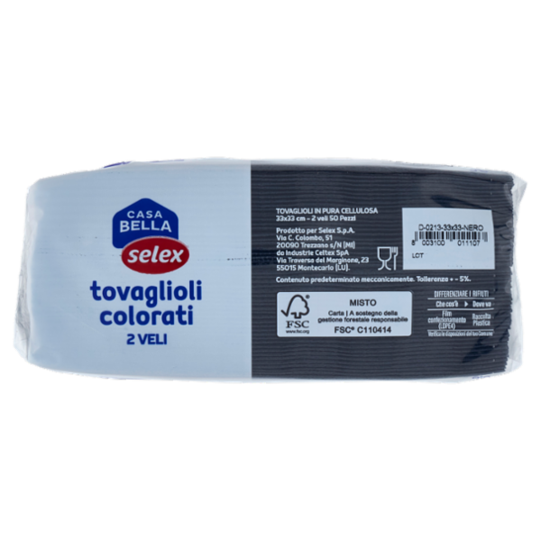 Selex Casa Bella Tovaglioli 2 Veli 33x33 cm Nero 50 pezzi