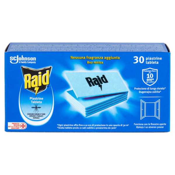 Raid Piastrine Antizanzare Comuni e Tigre, Azione prolungata, Ricarica 30 pezzi