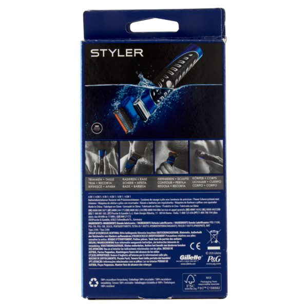 Gillette Rifinitore di Precisione Uomo per Barba e Corpo Styler 4in1, Rasoio e Rifinitura Contorni