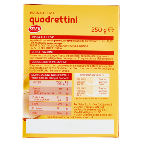 Selex Pasta all'Uovo Quadrettini 250 g