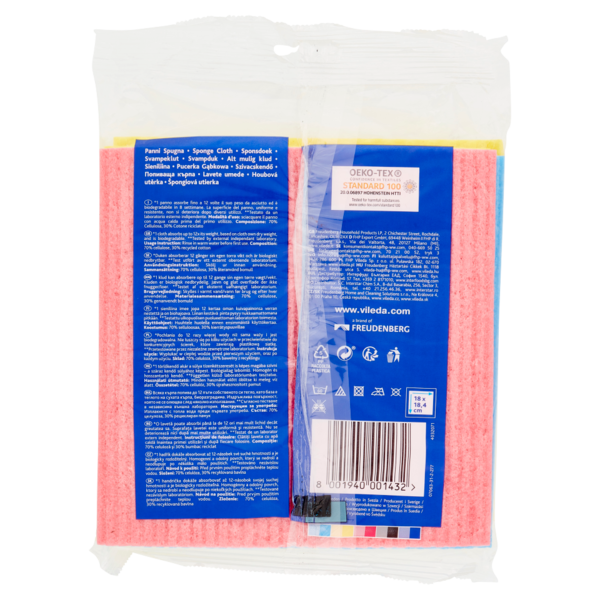Vileda Panno spugna 100% naturale e biodegradabile con cellulosa e con 30% di cotone riciclato 5 pz