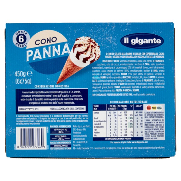 IL GIGANTE Cono Panna 6 x 75 g