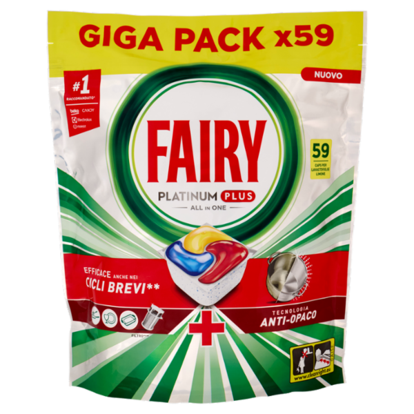 Fairy Pastiglie Lavastoviglie Platinum Plus All in One, Detersivo Piatti Limone, 59 Capsule 915 g