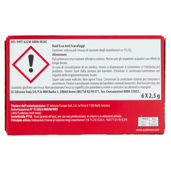 Raid Esca Scarafaggi Insetticida, Inodore, Pronta all'Uso in Spazi Interni ed Esterni, 6 pz da 2,5 g