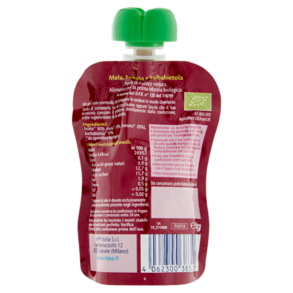 HiPP Biologico Frutta & Verdura Frullata Mela, banana e barbabietola 90 g