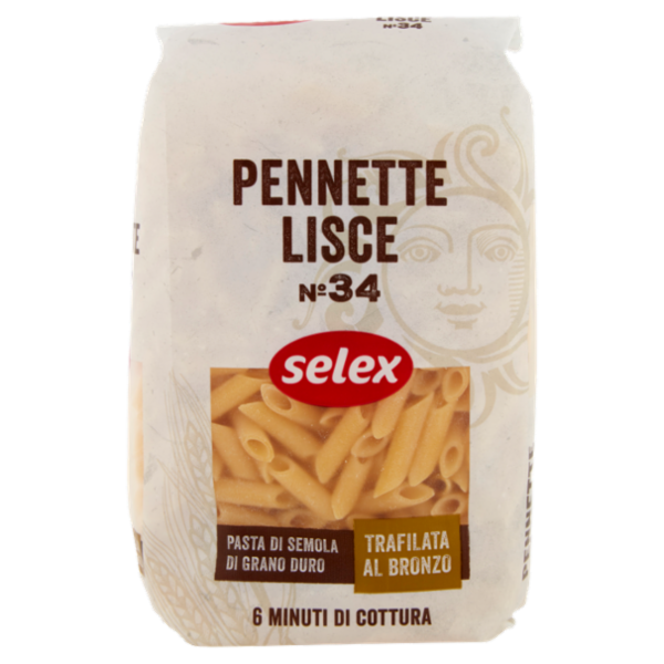 Selex Pasta di Semola Trafilata al Bronzo Pennette Lisce 500 g