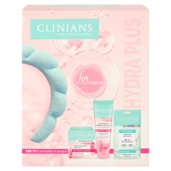 Clinians Hydra Plus Detergente Cremoso Delicato 150 mL + Crema Idratante Lenitiva 50mL + Patch Occhi