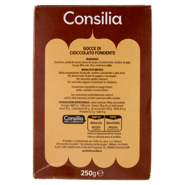 Consilia Gocce di Cioccolato Fondenti 250 g