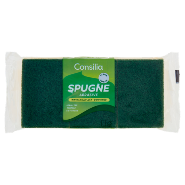 Consilia Spugne Abrasive in Pura Cellulosa Doppio Uso 3 pezzi