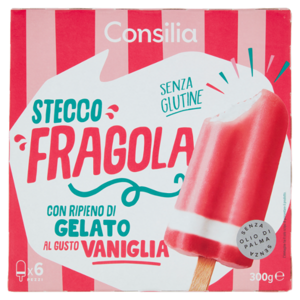 Consilia 6 Ghiaccioli alla Fragola Ripieni di Gelato 300 g