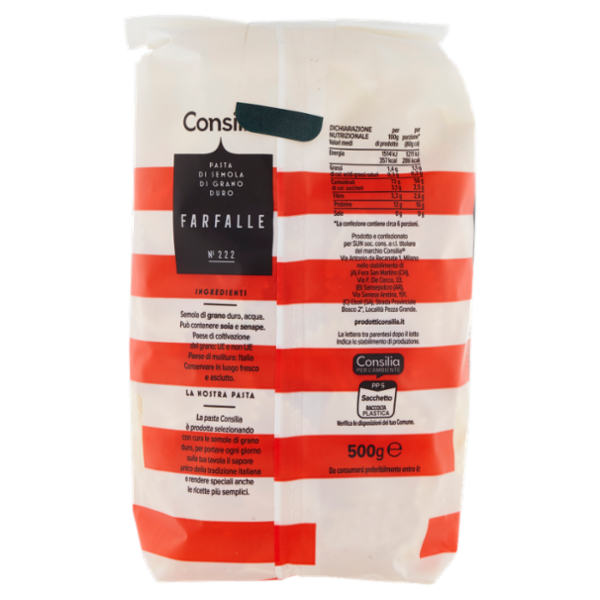 Consilia Pasta di Semola Trafilata al Bronzo Farfalle 500 g