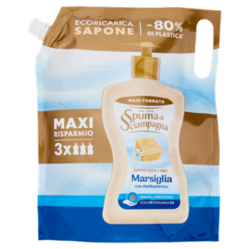 Spuma Di Sciampagna Sapone Mani e Viso Marsiglia Con Antibatterico Ecoricarica 1300 Ml