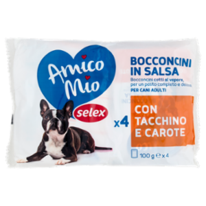 Selex Amico Mio Cane Bocconcini In Salsa Con Tacchino e Carote 4x100 g
