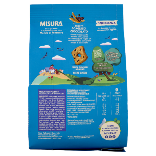 Misura Dolcesenza Biscotti Scaglie di Cioccolato 290 g