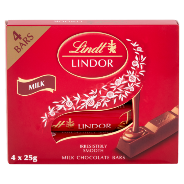 Lindt Lindor Barrette snack cioccolato al latte confezione 4 x 25 g