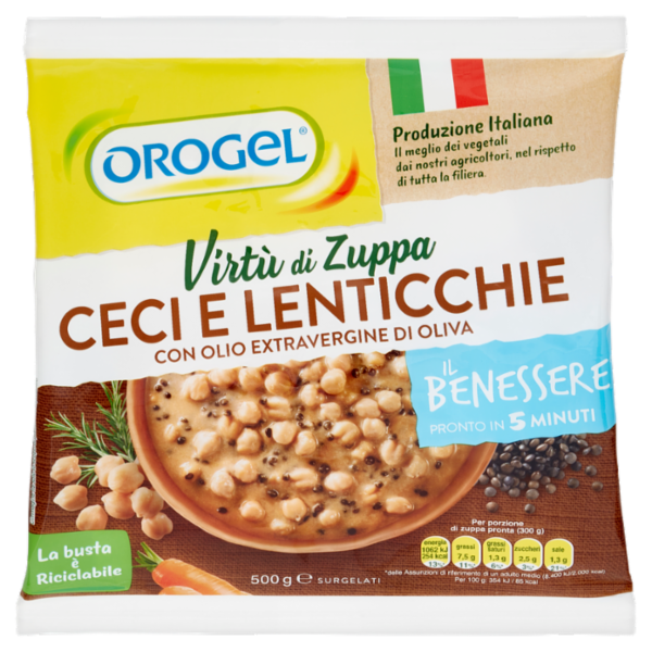 Orogel Il Benessere Virtù di Zuppa Ceci e Lenticchie con Olio Extravergine di Oliva Surgelati 500 g