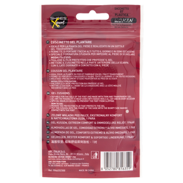 Shoes'Xpert Woman Cuscinetto Gel Plantare 1 Paio