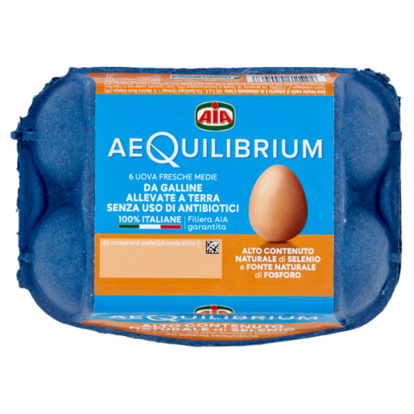 Aia aeQuilibrium 6 Uova Fresche Medie da Galline Allevate a Terra Senza Uso di Antibiotici