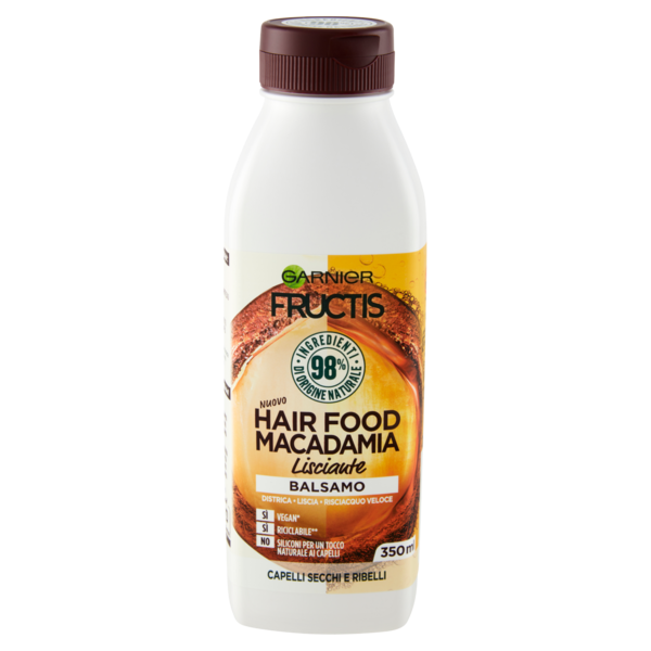 Garnier Fructis Hair Food, Balsamo lisciante macadamia per capelli da lisciare, 350 ml