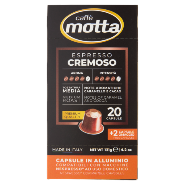caffè motta Espresso Cremoso Capsule in Alluminio Compatibili con Macchine Nespresso 22 x 5,5 g