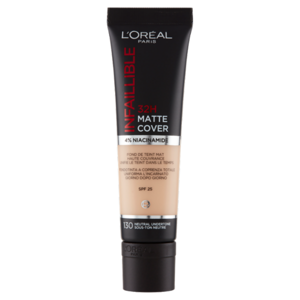 L'Oréal Paris Fondotinta Infaillible Matte Cover, Finish Matte, 130 Neutral Undertone, 30 ml