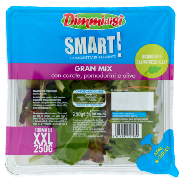 DimmidiSì Smart! La Vaschetta Intelligente Gran Mix con carote, pomodorini e olive 250 g