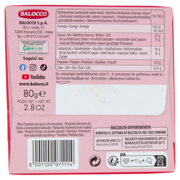Balocco Pandoro Gocce di Cioccolato 80 g